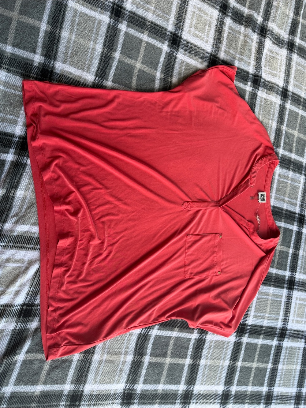 Anne Klein Coral-Red Short Sleeve Pocket Top